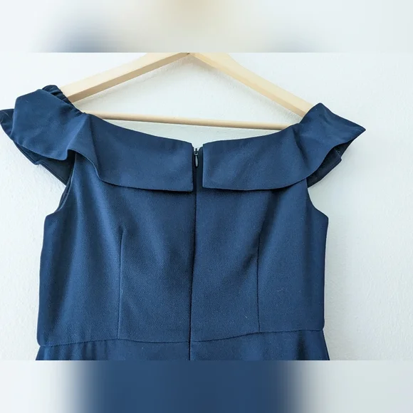 Adrianna Papell Off Shoulder Ruffled Sleeveless Zipper Back Solid Full-Length - Picture 6 of 11